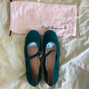 Pretty Ballerinas Teal Suede Strap Flats